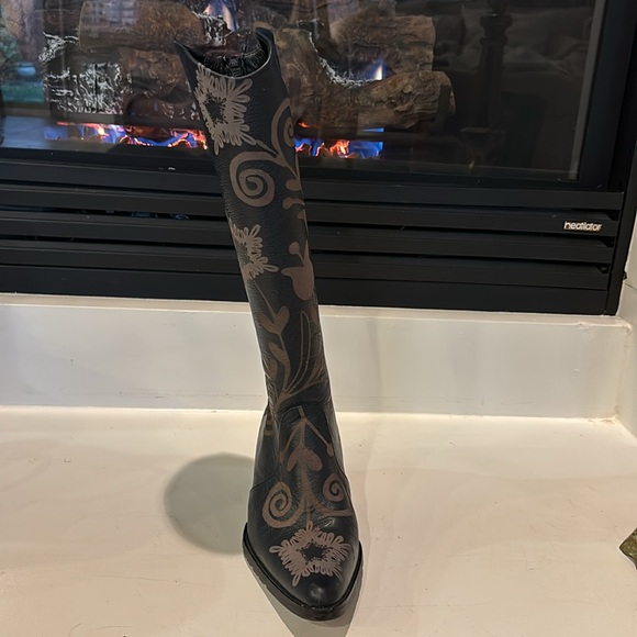 ARTEMIS ERKAN DEMIR DARK NAVY TAUPE DESIGN LEATHER ARTISAN BOOTS WOMEN’S SIZE 36 - Picture 3 of 12